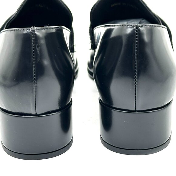 PRADA 35 Triangle Logo Leather Pumps Heels Loafers Shoes Black - Picture 9 of 13